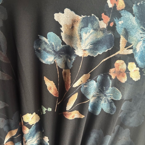 Baltic Born Navy Floral Maxi Dress - High Neck, Ruffle Hem, Gauzy Sleeves - Picture 2 of 5